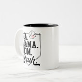 Grappige honkbal moeder bruh met teamnaam en numme tweekleurige koffiemok (Voorkant links)