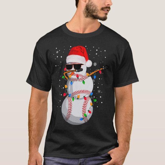 Grappige honkbal Santa hoed Dabbing Kerstmis Pyjam T-shirt (Voorkant)
