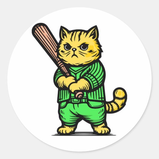 Grappige honkbalkat ronde sticker (Voorkant)