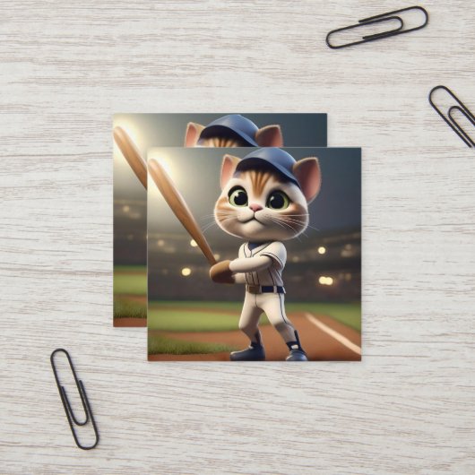 Grappige honkbalkat, vierkante visitekaartje (Voorkant / Achterkant in situ)