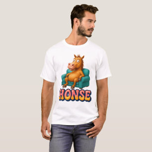 Grappige Honse Meme Paard Zit op Bank T-shirt