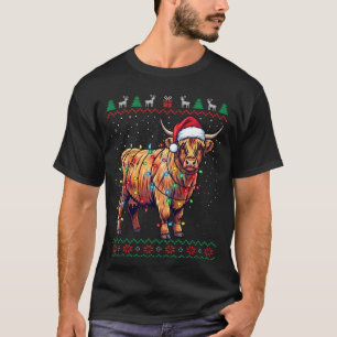 Grappige Hoogland Koe Kerstverlichting Kerstman Ho T-shirt