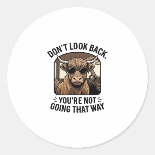Grappige Hoogland Koe Niet Omkijken Retro Ronde Sticker