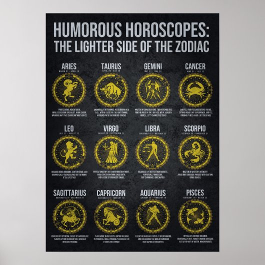 Grappige Horoscopen, Grappige Zodiac Teken Humor Poster (Voorkant)
