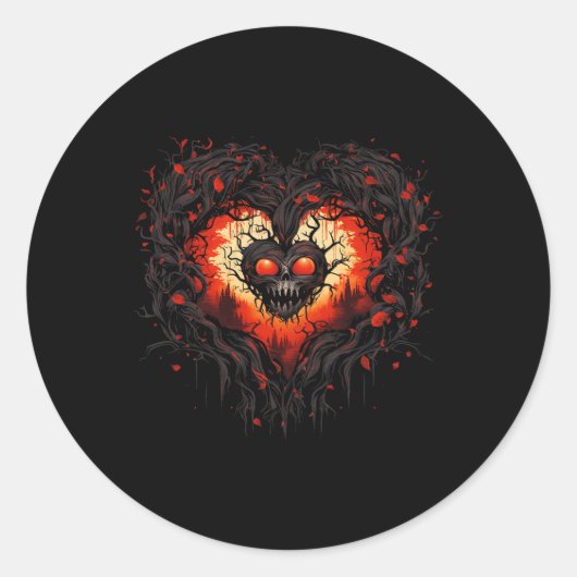 Grappige Horror Ghost Red Heart Schedel Creepy Hal Ronde Sticker (Voorkant)
