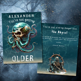 Grappige Horror Kraken Schedel Voor Zijn Verjaarda Kaart