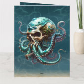 Grappige horror thema Kraken Skull voor hem verjaa Kaart (Achterkant)