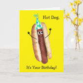 Grappige Hot Dog Verjaardag Kaart voor iedereen (Gele Bloem)
