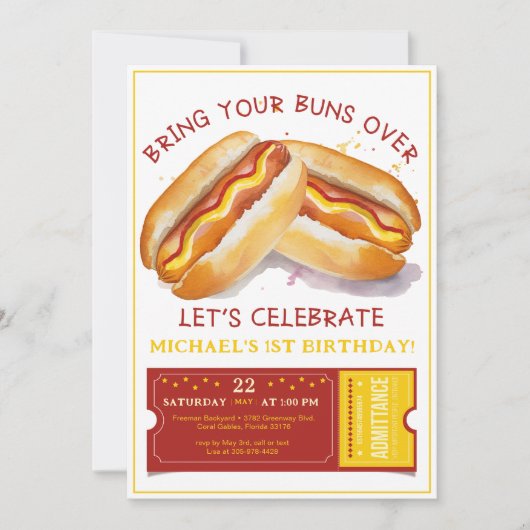 Grappige Hot Dog Verjaardagsuitnodiging - Kinder C Kaart (Voorkant)