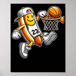Grappige Hotdog Basketbal Dunk Sportcourt Atletiek Poster