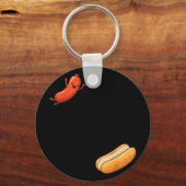 Grappige hotdog die in broodje springt worst bbq h sleutelhanger (Voorkant)