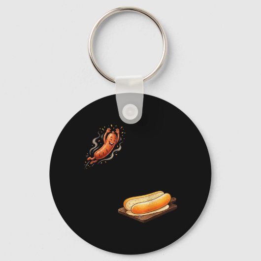 Grappige Hotdog Die In Broodje Worst BBQ Springt Sleutelhanger (Voorkant)