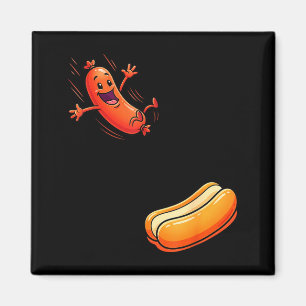 Grappige hotdog die in een broodje springt worst b magneet