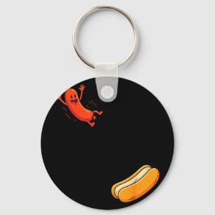 Grappige hotdog die in een broodje springt worst b sleutelhanger