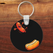 Grappige hotdog die in een broodje springt worst b sleutelhanger (Voorkant)