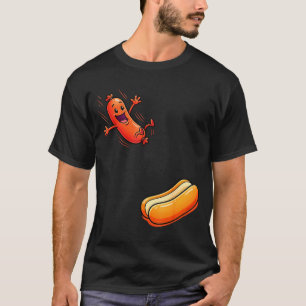 Grappige hotdog die in een broodje springt worst b t-shirt
