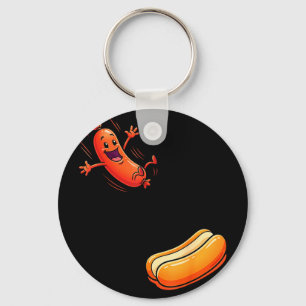Grappige hotdog die in een broodje worst BBQ hoog  Sleutelhanger