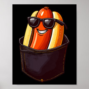 Grappige hotdog in een zak zonnebril eten hotdogs poster