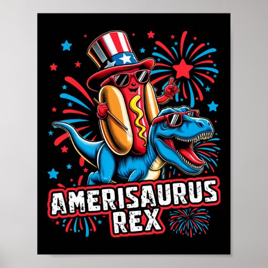 Grappige hotdog t rex dinosaurus 4 juli Amerisauru Poster (Voorkant)