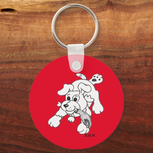 Grappige houtskool potlood hond tekening hand in m sleutelhanger (Voorkant)