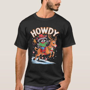 Grappige Howdy Kerst Wasbeer Cowboy Ridder Rendier T-shirt