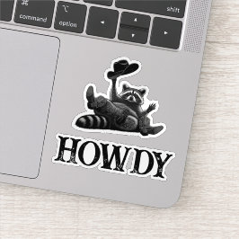 Grappige Howdy Wasbeer met Cowboyhoed en Laarzen Sticker