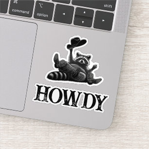 Grappige Howdy Wasbeer met Cowboyhoed en Laarzen Sticker