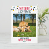 Grappige huisdier foto leuke lijst overschat kerst feestdagenkaart (Staand voorkant)