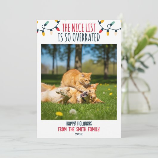 Grappige huisdier foto leuke lijst overschat kerst feestdagenkaart (Staand voorkant)