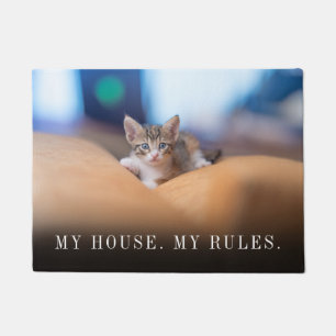 Grappige huisdier foto Mijn huis mijn regels Deurmat
