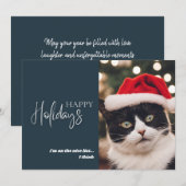 Grappige huisdier Kerstmis kat nette lijst Blauw Feestdagenkaart (Voorkant / Achterkant)