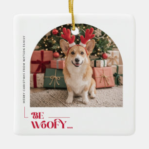 Grappige huisdierboog foto hond vrolijk kerstfeest keramisch ornament