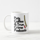 Grappige Huisdieren Koffie en Ware Misdaad Podcast Koffiemok (Links)
