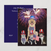 Grappige huisdieren op 4 juli uitnodiging (Voorkant / Achterkant)