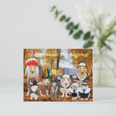  Grappige Huisdieren Pelgrims en Indianen Feestdagenkaart (Staand voorkant)