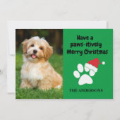 Grappige huisdierhond foto poot kerstman hoed vrol feestdagenkaart (Voorkant)