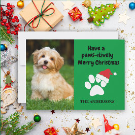 Grappige huisdierhond foto poot kerstmuts vrolijk  feestdagenkaart