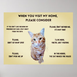 Grappige huisregels gepersonaliseerd met kattenfot poster