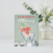 Grappige Humor Schattige Llama Vakantie Briefkaart (Staand voorkant)