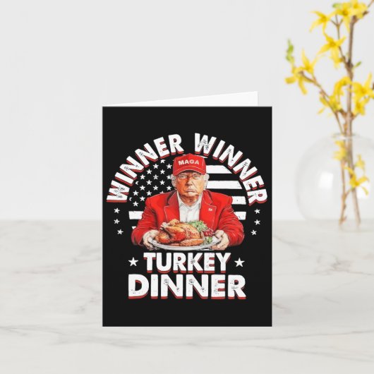 Grappige Humor Trump Winnaar Winnaar Kalkoen Diner Kaart (Gele Bloem)