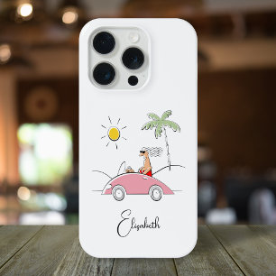 Grappige Humoristische Cartoon Dame Luxe Auto Palm iPhone 15 Pro Case