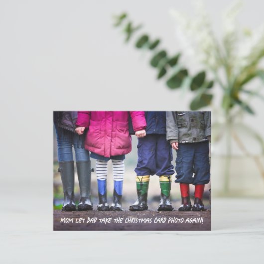 Grappige humoristische kerstvakantie familie feestdagenkaart (Staand voorkant)