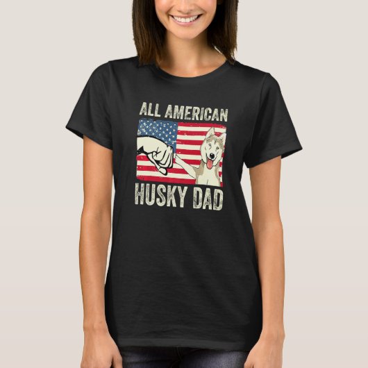 Grappige Husky 4 juli Amerikaanse Husky Vader VS T-shirt (Voorkant)