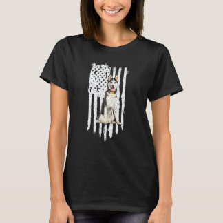 Grappige Husky Amerikaanse Vlag Patriottische Husk T-shirt