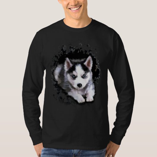 Grappige Husky breekt een gat om eruit te komen T-shirt (Voorkant)