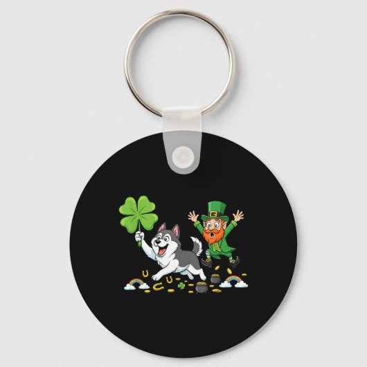 Grappige Husky Clover St Patricks Day Vrouwen Mann Sleutelhanger (Voorkant)