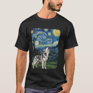 Grappige Husky Hond Huilt naar Maan Sterrennacht V T-shirt