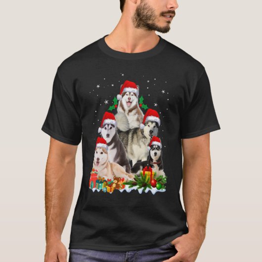 Grappige Husky Hond Kerstboom Cute Kerstmis T-shirt (Voorkant)