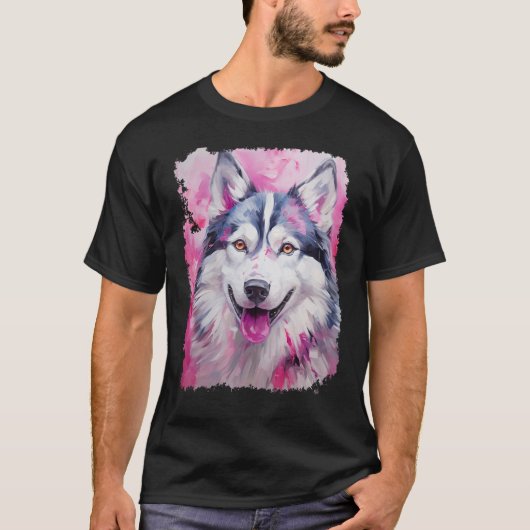 Grappige Husky Hond Roze T-shirt (Voorkant)