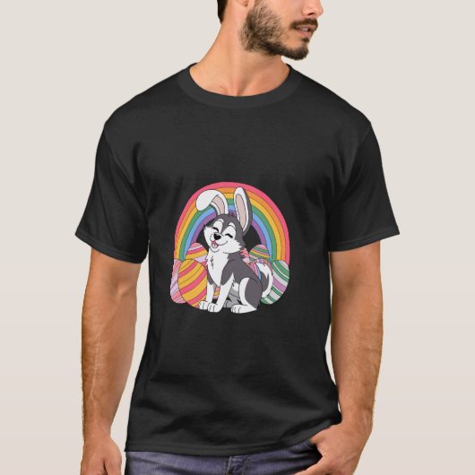 Grappige husky met Pasen paasdag ei chocolade T-shirt (Voorkant)